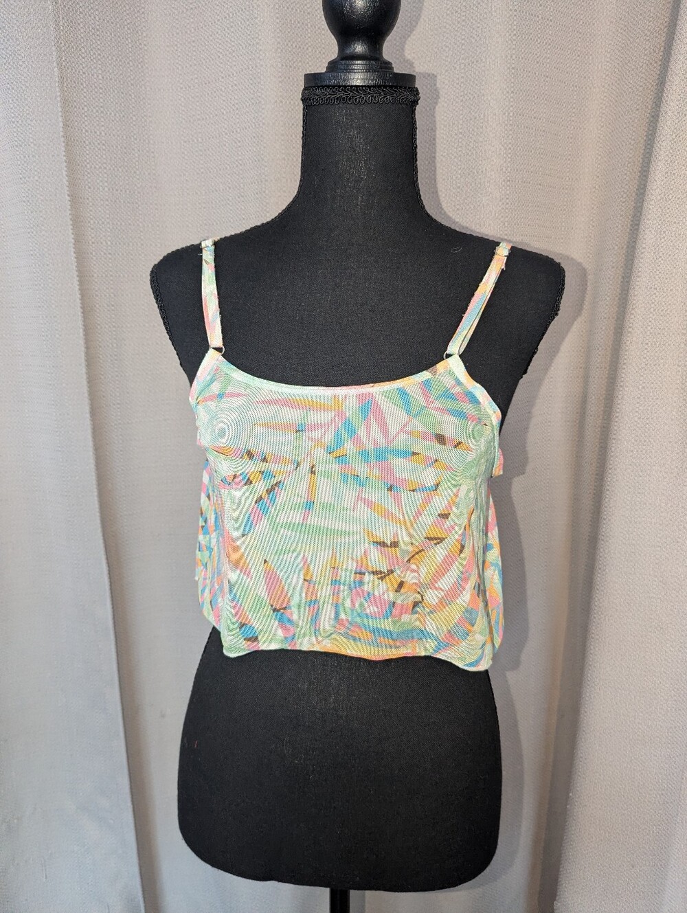 Sheer Pastel Abstract Print Cropped Cami Top